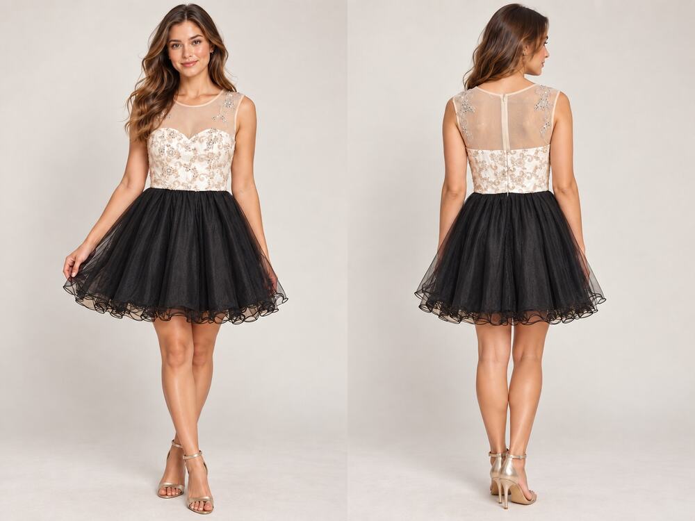 Chi Chi London Hannah Dress UK 12 US 8 Black Ivory Tulle Embellished NWT